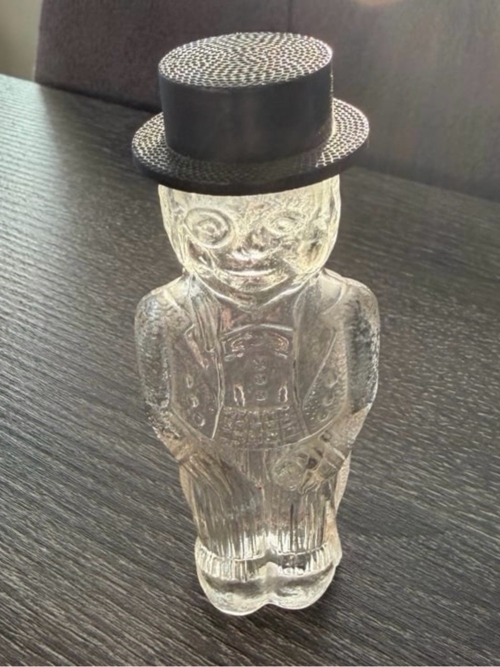 Vintage Lioret Lilac figural glass perfume bottle gentleman wearing a top hat